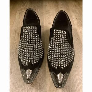 Men's Rhinestone Diamond Black Slip On Dress Shoes